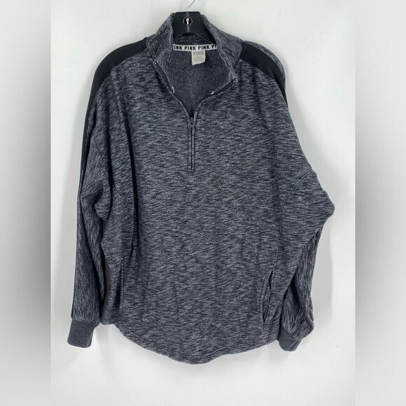 Victoria's Secret Gray 1/4 Zip Up Sweatshirt with Mock Neck Oversized Size M - Picture 1 of 3